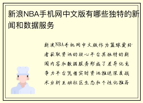 新浪NBA手机网中文版有哪些独特的新闻和数据服务